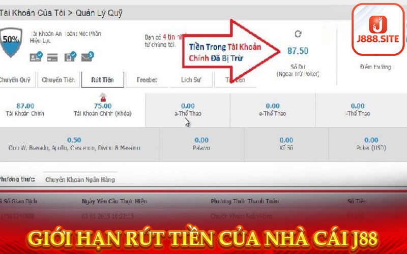 Giới hạn rút tiền của nhà cái j88 về tài khoản 